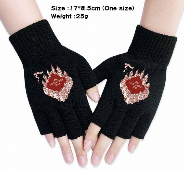 Harry Potter-3A Black Anime knitted half finger gloves