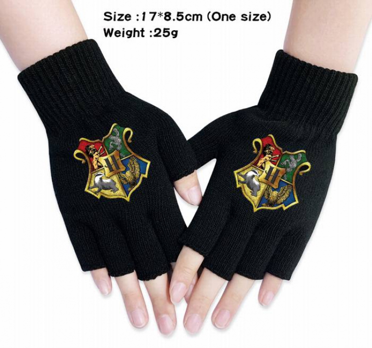 Harry Potter-1A Black Anime knitted half finger gloves