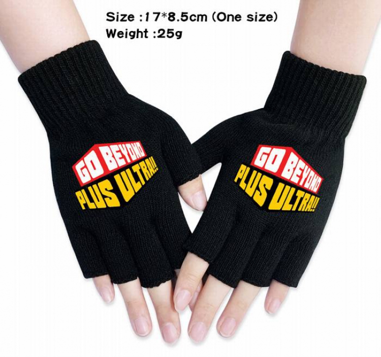 My Hero Academia-12A Black Anime knitted half finger gloves