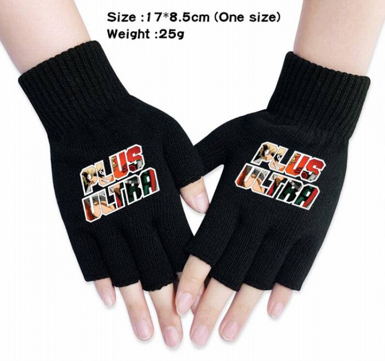 My Hero Academia-27A Black Anime knitted half finger gloves
