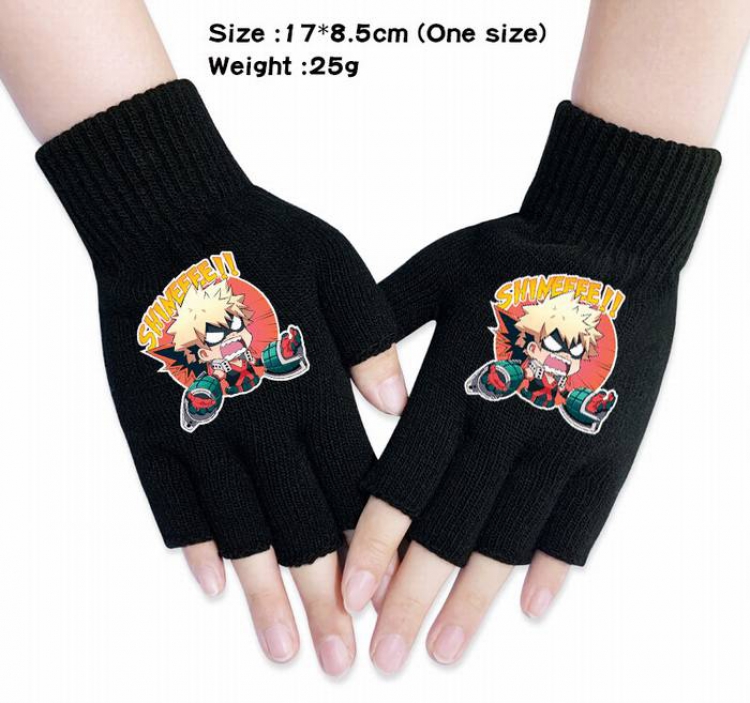 My Hero Academia-25A Black Anime knitted half finger gloves