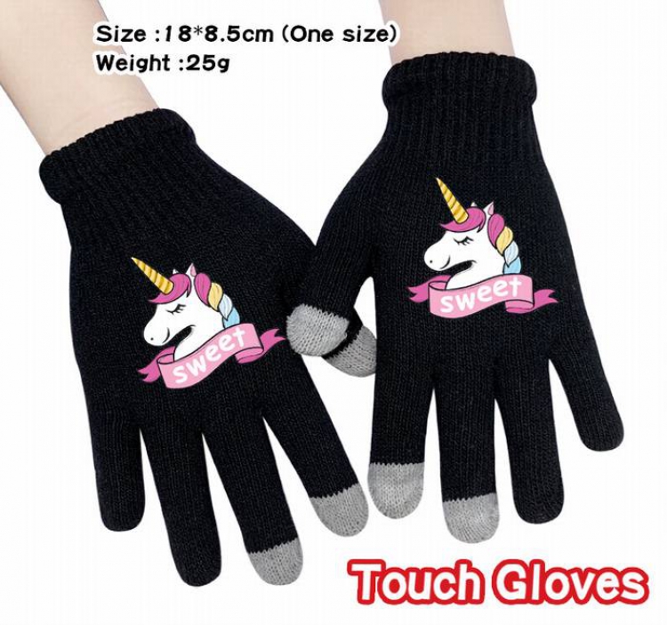 Unicorn-9A Black Anime knit full finger touch screen gloves