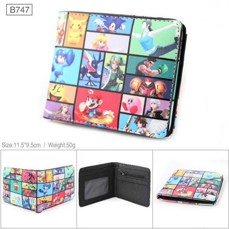Nintendo Full color PU twill two fold short wallet B747