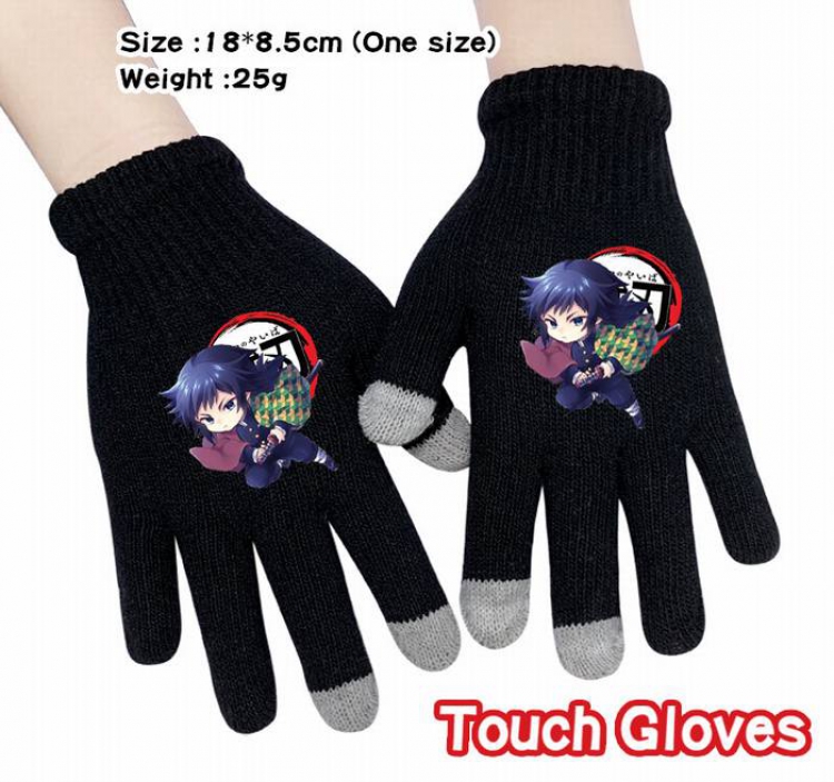 Demon Slayer Kimets-5A Black Anime knit full finger touch screen gloves