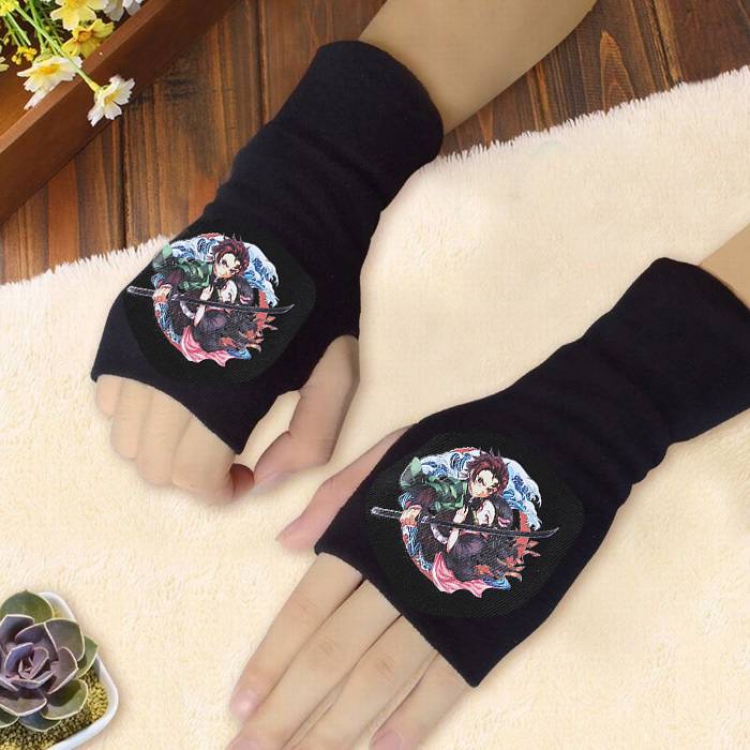 Demon Slayer Kimets Kamado Tanjirou and Kamado Nezuko Printing Black Half-finger Gloves Scrub bag