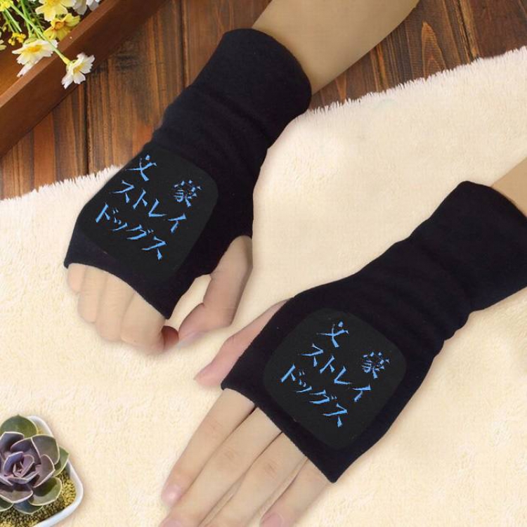 Bungo Stray Dogs Printing Black Half-finger Gloves Scrub bag