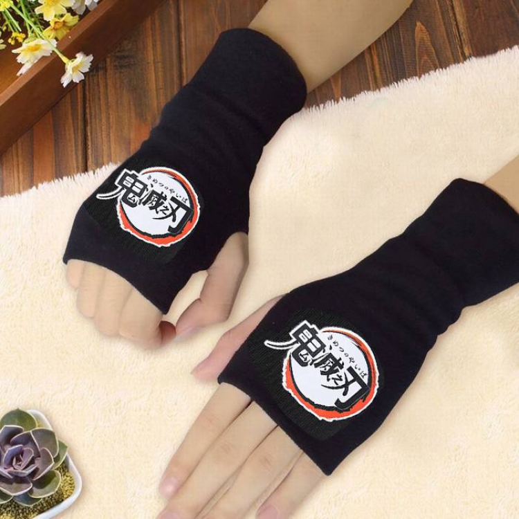 Demon Slayer Kimets Printing Black Half-finger Gloves Scrub bag