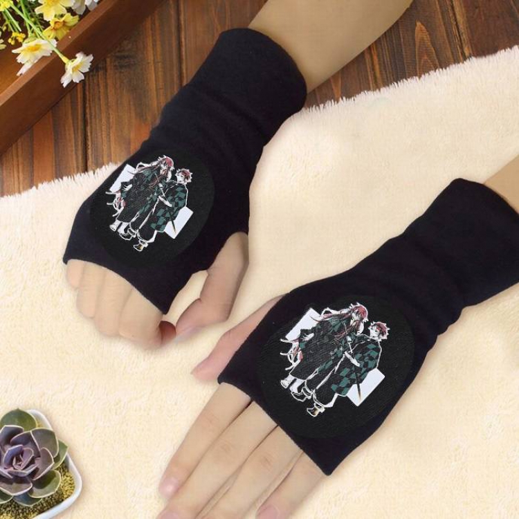 Demon Slayer Kimets Kamado Kamado Tanjirou Nezuko Printing Black Half-finger Gloves Scrub bag