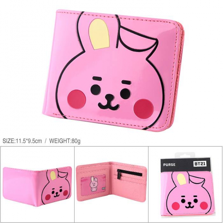 BTS BT21 Patent leather full color short print two fold wallet purse 11.5X9.5XCM 80G Style G