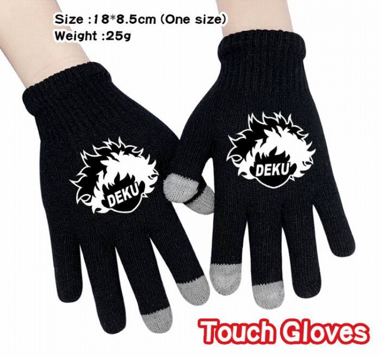 My Hero Academia-15A Black Anime knit full finger touch screen gloves