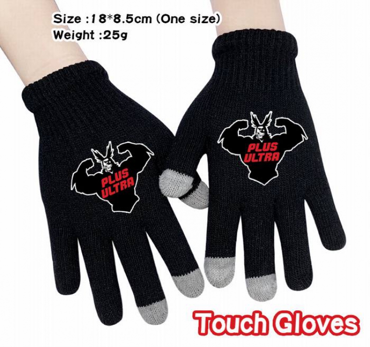 My Hero Academia-16A Black Anime knit full finger touch screen gloves