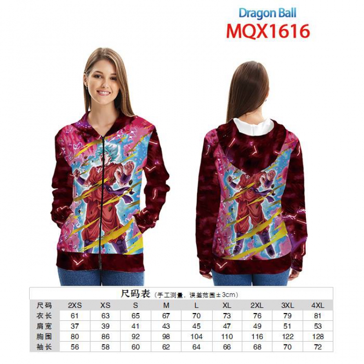 Dragon Ball Full color zipper hooded Patch pocket Coat Hoodie 9 sizes from XXS to 4XL MQX 1616