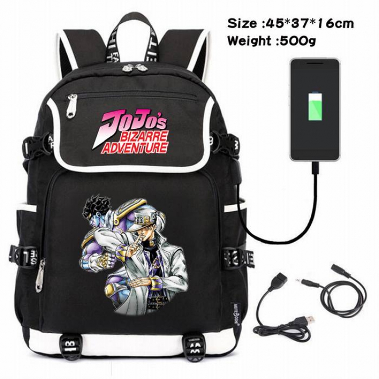 JoJos Bizarre Adventure-014 Anime 600D waterproof canvas backpack USB charging data line backpack