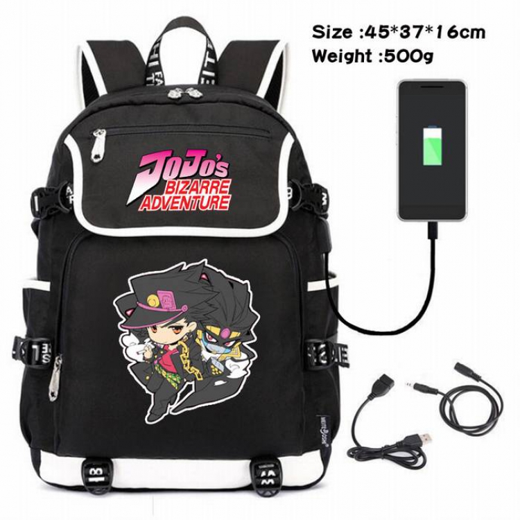 JoJos Bizarre Adventure-018 Anime 600D waterproof canvas backpack USB charging data line backpack