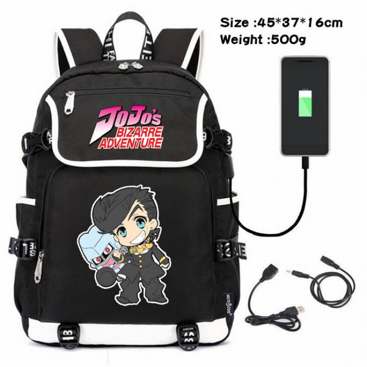 JoJos Bizarre Adventure-017 Anime 600D waterproof canvas backpack USB charging data line backpack