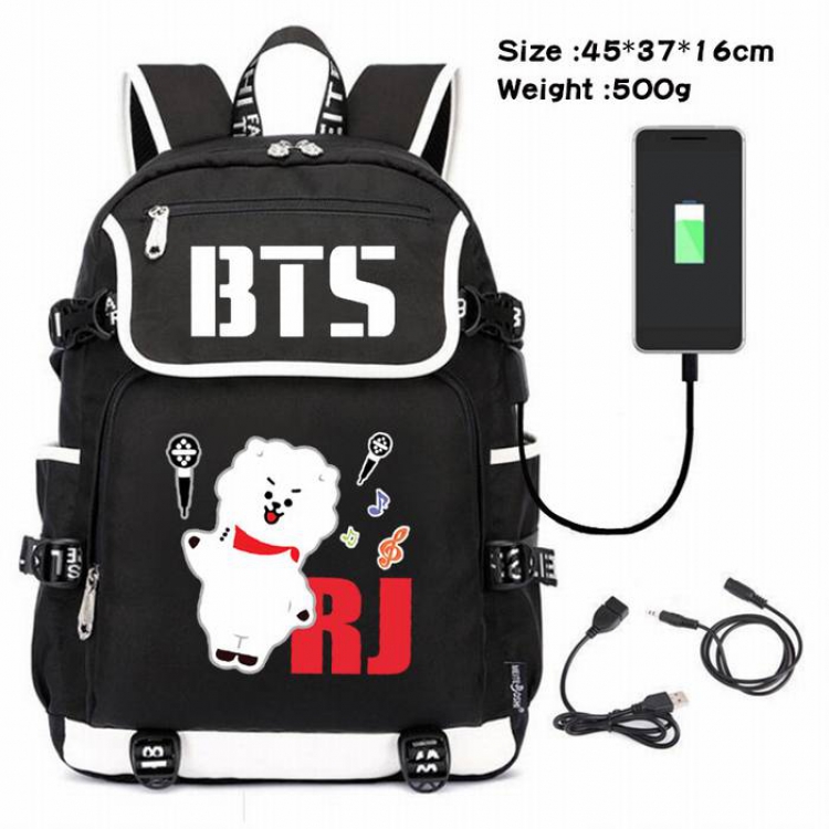 BTS-002 Anime 600D waterproof canvas backpack USB charging data line backpack
