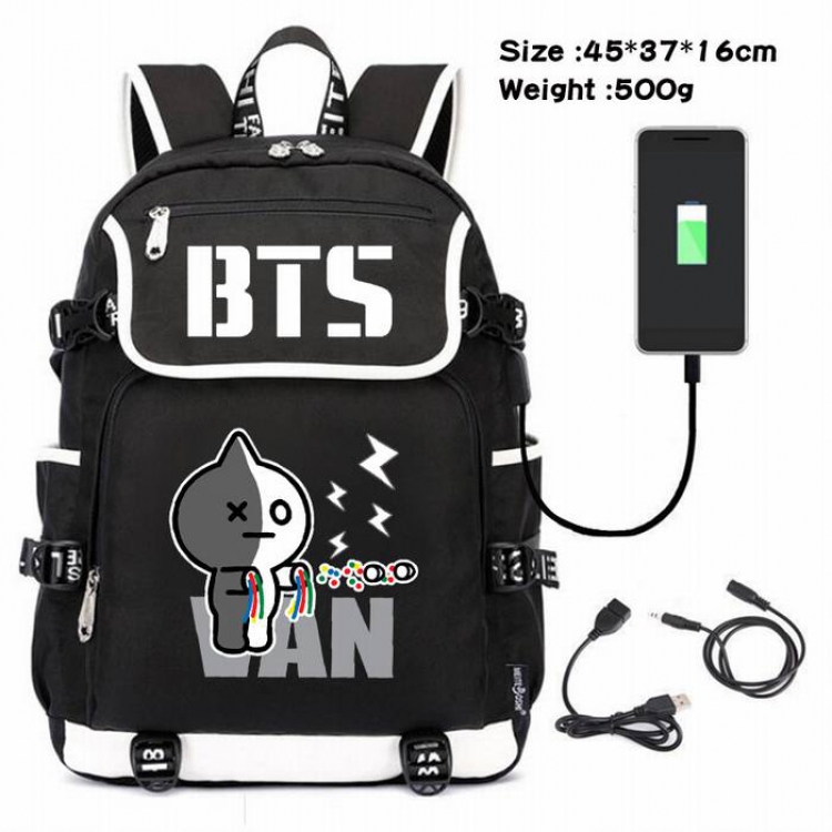 BTS-008 Anime 600D waterproof canvas backpack USB charging data line backpack