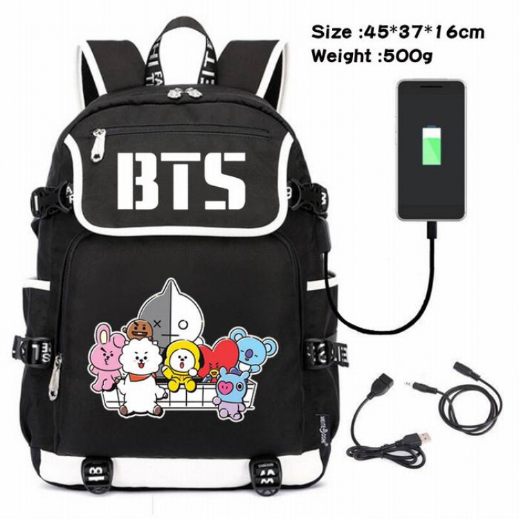 BTS-010 Anime 600D waterproof canvas backpack USB charging data line backpack