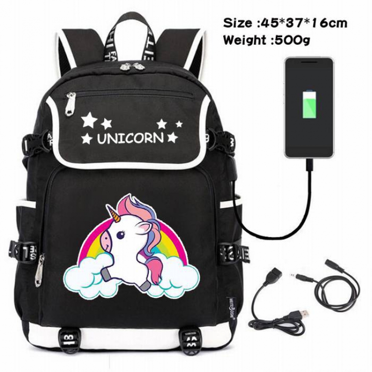 Unicorn-058 Anime 600D waterproof canvas backpack USB charging data line backpack