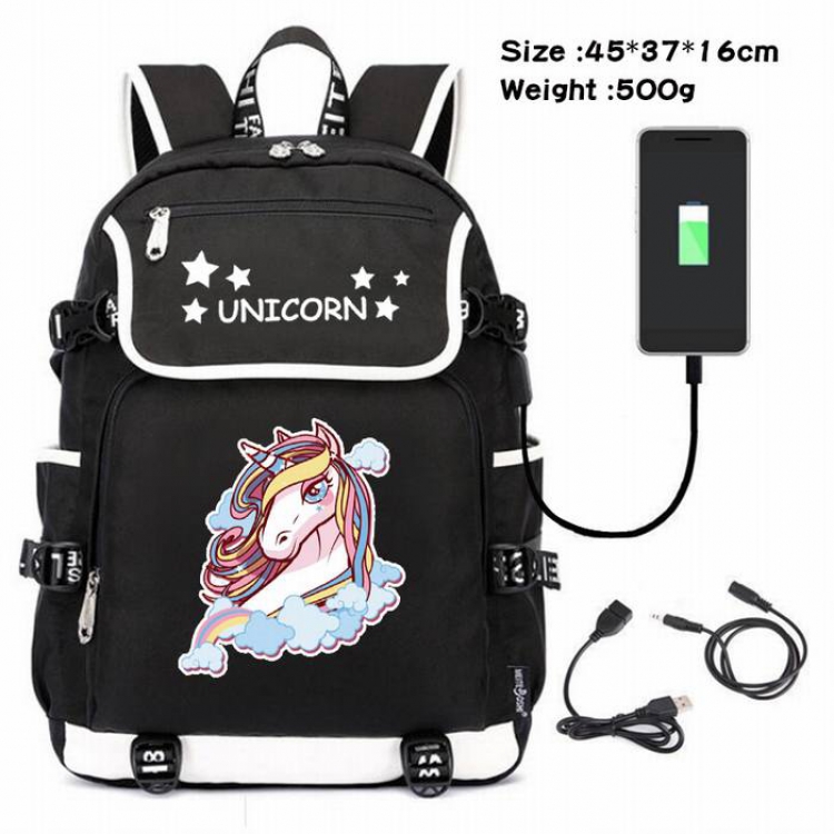 Unicorn-055 Anime 600D waterproof canvas backpack USB charging data line backpack