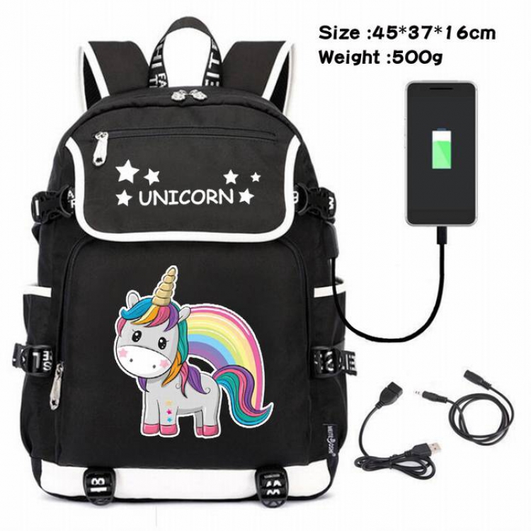 Unicorn-056 Anime 600D waterproof canvas backpack USB charging data line backpack