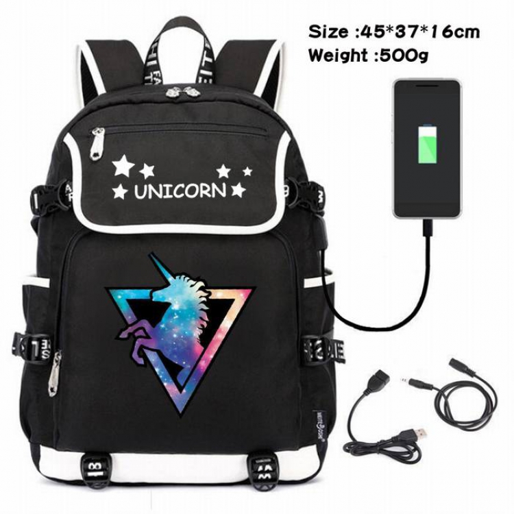Unicorn-062 Anime 600D waterproof canvas backpack USB charging data line backpack