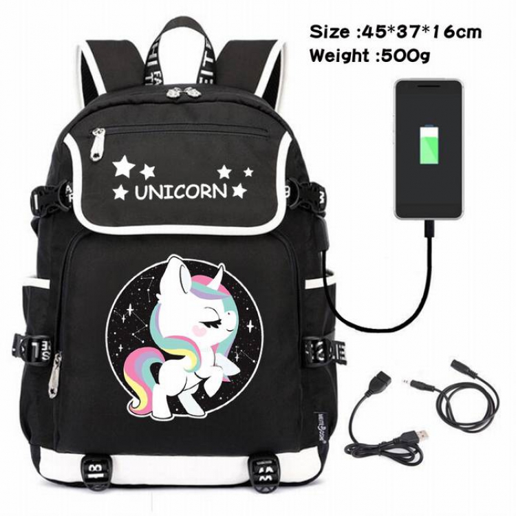 Unicorn-060 Anime 600D waterproof canvas backpack USB charging data line backpack
