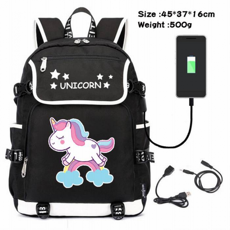 Unicorn-061 Anime 600D waterproof canvas backpack USB charging data line backpack