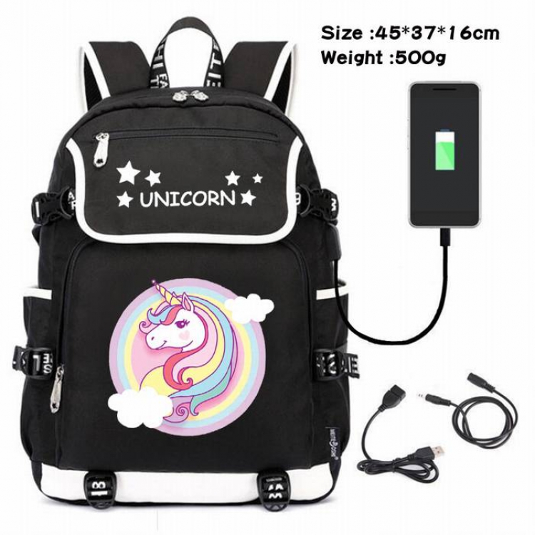 Unicorn-059 Anime 600D waterproof canvas backpack USB charging data line backpack