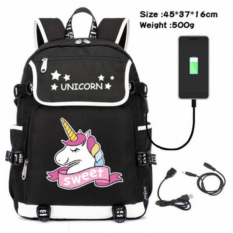 Unicorn-063 Anime 600D waterproof canvas backpack USB charging data line backpack