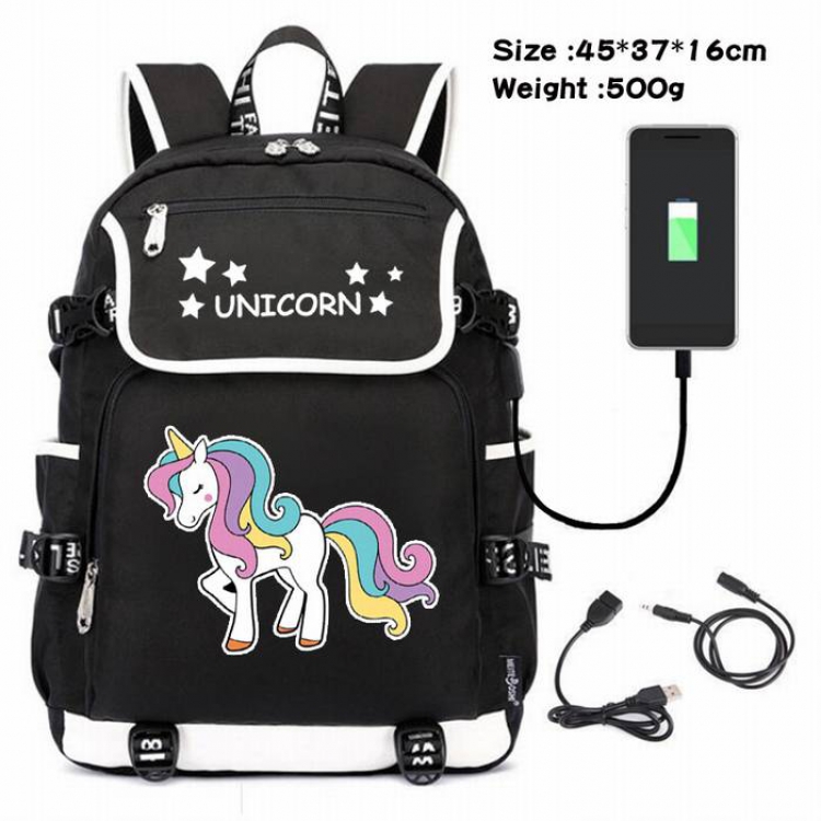 Unicorn-065 Anime 600D waterproof canvas backpack USB charging data line backpack