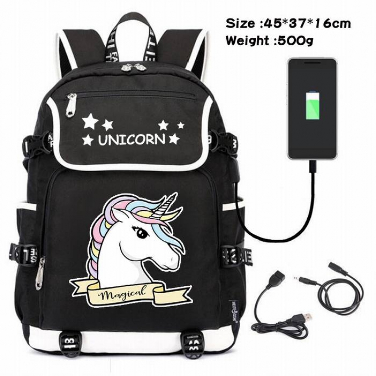Unicorn-064 Anime 600D waterproof canvas backpack USB charging data line backpack