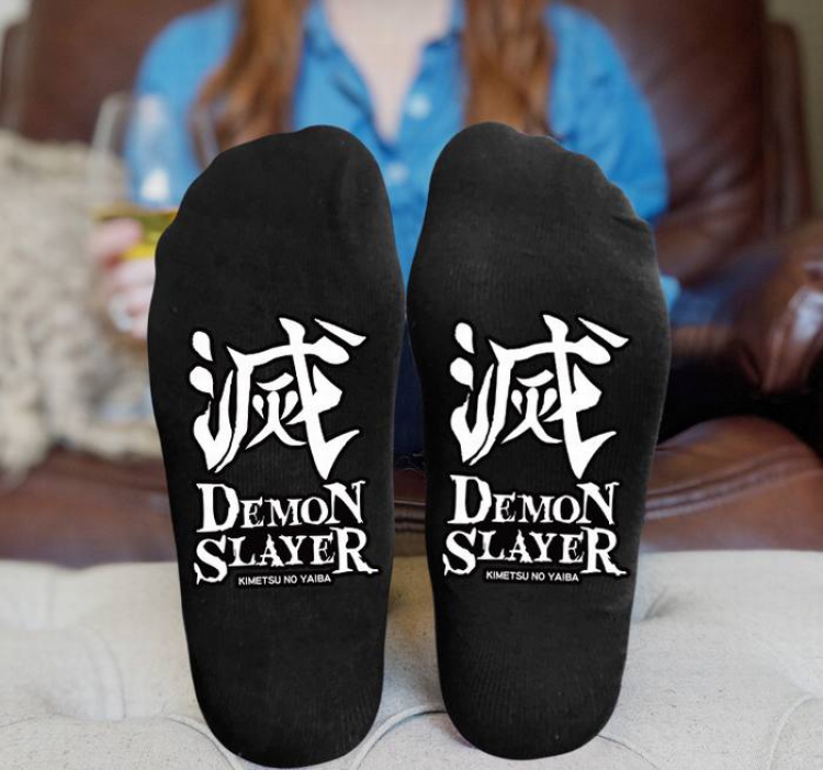 Demon Slayer Kimets-7A Black printed Mid tube socks stockings tube high 15CM 25G