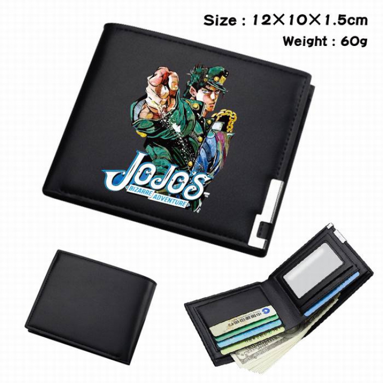 JoJos Bizarre Adventure-035 Black Anime Short Folding Leather Wallet 12X10X1.5CM 60G