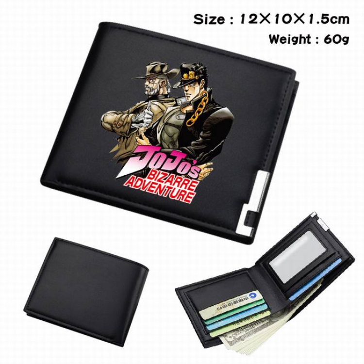 JoJos Bizarre Adventure-033 Black Anime Short Folding Leather Wallet 12X10X1.5CM 60G