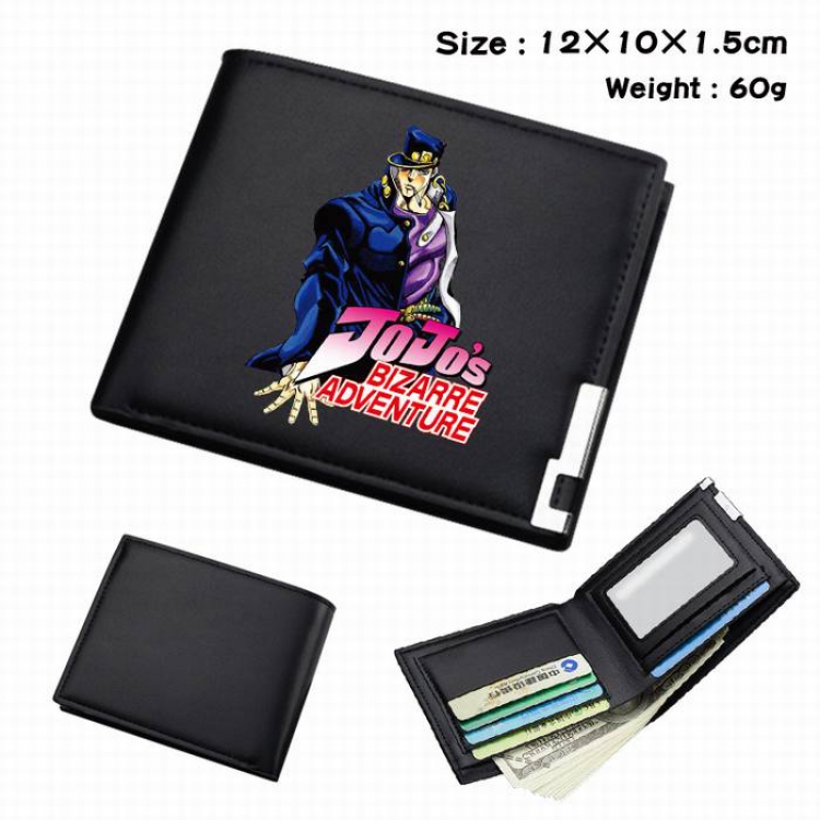 JoJos Bizarre Adventure-036 Black Anime Short Folding Leather Wallet 12X10X1.5CM 60G