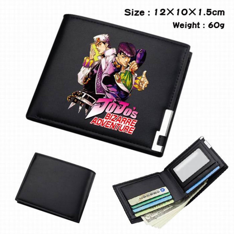 JoJos Bizarre Adventure-039 Black Anime Short Folding Leather Wallet 12X10X1.5CM 60G