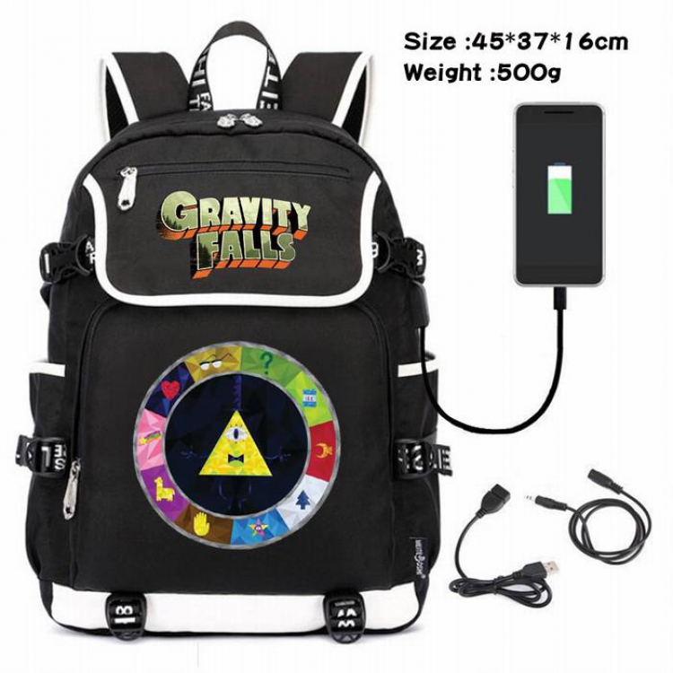 Gravity Falls-068 Anime 600D waterproof canvas backpack USB charging data line backpack