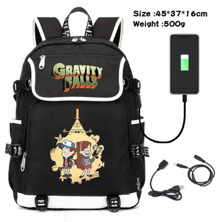 Gravity Falls-071 Anime 600D waterproof canvas backpack USB charging data line backpack