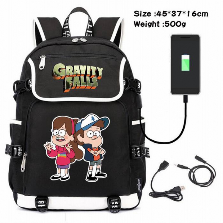Gravity Falls-073 Anime 600D waterproof canvas backpack USB charging data line backpack