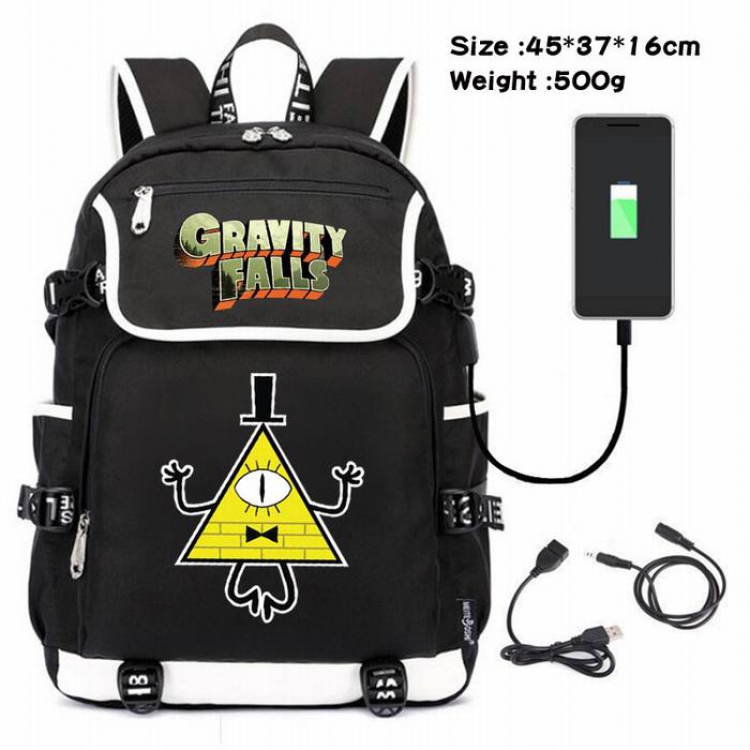 Gravity Falls-074 Anime 600D waterproof canvas backpack USB charging data line backpack