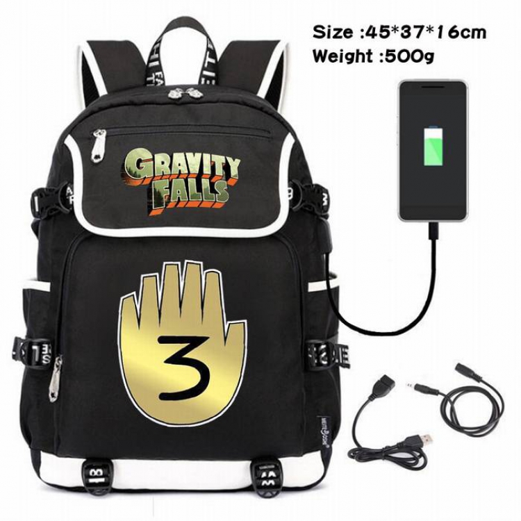 Gravity Falls-075 Anime 600D waterproof canvas backpack USB charging data line backpack