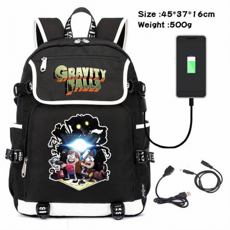 Gravity Falls-077 Anime 600D waterproof canvas backpack USB charging data line backpack