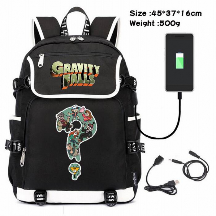 Gravity Falls-076 Anime 600D waterproof canvas backpack USB charging data line backpack