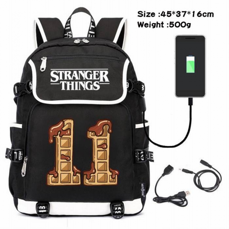Stranger Things-082 Anime 600D waterproof canvas backpack USB charging data line backpack