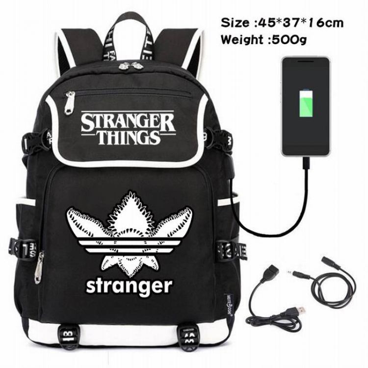 Stranger Things-090 Anime 600D waterproof canvas backpack USB charging data line backpack