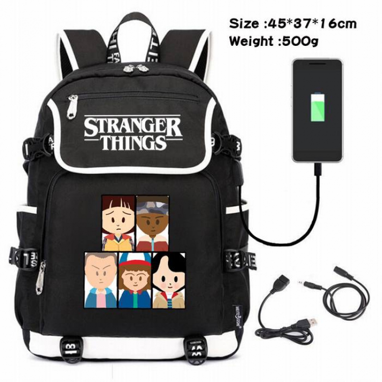 Stranger Things-089 Anime 600D waterproof canvas backpack USB charging data line backpack