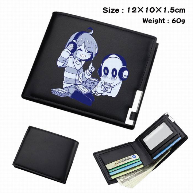 Undertale-111 Black Anime Short Folding Leather Wallet 12X10X1.5CM 60G