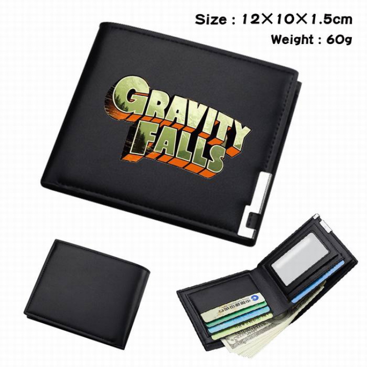 Gravity Falls-127 Black Anime Short Folding Leather Wallet 12X10X1.5CM 60G