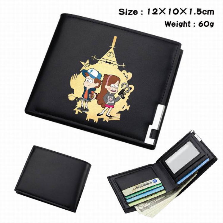Gravity Falls-129 Black Anime Short Folding Leather Wallet 12X10X1.5CM 60G